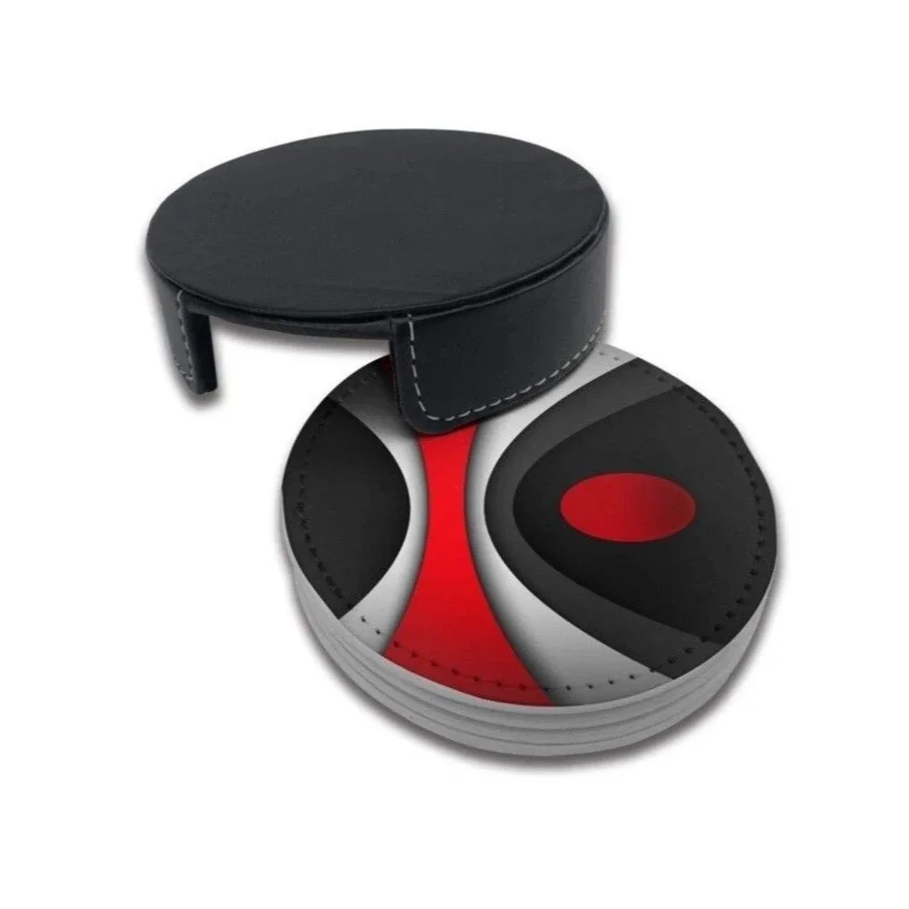 Black In Modern Abstract Red Drinks Coasters With Holder Trending Set Of 6!